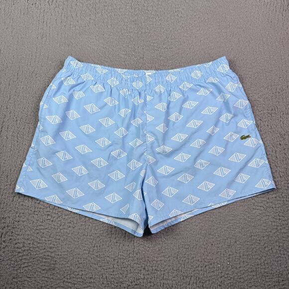 Lacoste Swim Trunks Mens XL Blue Mesh Lined Bathing Suit Shorts Geometric Print - Picture 1 of 9
